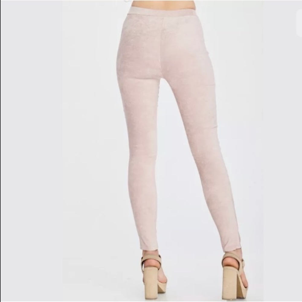 Pink Blush Faux Suede Stretch Moto Leggings - Picture 7 of 8